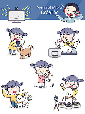 동물 여자 반려견 스티커 여러마리 일러스트 사람 여러명 성인 스마트폰 반려동물 컴퓨터 세트 카메라 고양이 개 즐거움 방송 이모티콘 개사료 애견미용 인터넷방송 크리에이터 1인미디어 국내일러스트 AI파일 직업 감정 다수 포유류 전자제품 핸드폰 스마트기기 뷰티 먹이 파일형식 벡터