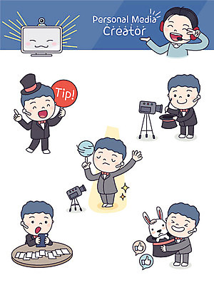 동물 한마리 남자 스티커 일러스트 사람 여러명 성인 스마트폰 컴퓨터 세트 카메라 마술사 토끼 즐거움 마술봉 방송 마술사모자 이모티콘 인터넷방송 크리에이터 1인미디어 국내일러스트 AI파일 직업 모자_잡화 1 감정 다수 포유류 전자제품 핸드폰 스마트기기 반려동물 마술 마술도구 파일형식 벡터