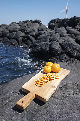 포토 JPG 주간 바다 여행 자연 해변 사람없음 야외 관광지 제주도 맑음 봄 오브젝트 특산물 슬라이스 건과일 나무도마 현무암 천혜향 국내포토 자연요소 계절 과일 날씨 건조 도마 한국 목재 생태계 화산암 파일형식