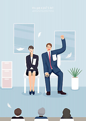 여자 남자 일러스트 사람 여러명 20대 성인 파이팅 희망 구직 실업자 신입사원 면접 취업준비생 구인구직 면접관 인턴 채용 채용박람회 국내일러스트 AI파일 감정 다수 컨셉 비즈니스 모션 청년 구인 박람회 파일형식 벡터