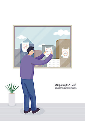 남자 일러스트 한명 사람 20대 성인 구직 실업자 합격 신입사원 취업준비생 구인구직 불합격 붙이기 인턴 채용 채용박람회 성인남자한명만 국내일러스트 AI파일 1 컨셉 비즈니스 모션 청년 구인 박람회 남자한명만 성인남자만 파일형식 벡터