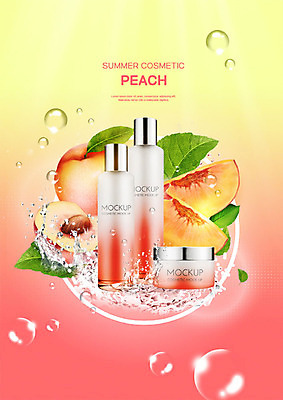 PSD 편집이미지 사람없음 빨간색 물 여름 뷰티 노란색 촉촉함 물방울 원형 달콤 복숭아 스킨케어 보습 싱그러움 천연화장품 이미지편집 자연요소 도형 계절 컬러 과일 화장품 젖음 맛 파일형식