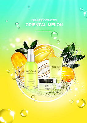PSD 편집이미지 사람없음 물 여름 뷰티 노란색 화장품 촉촉함 물방울 원형 참외 스킨케어 민트색 보습 싱그러움 천연화장품 이미지편집 자연요소 도형 계절 컬러 과일 젖음 파일형식