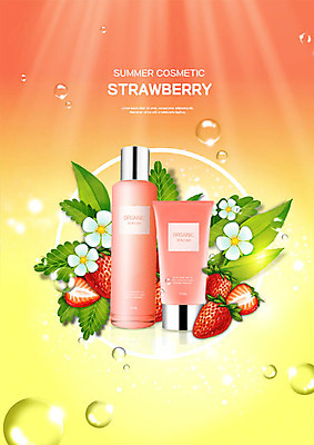 PSD 편집이미지 과일 딸기 사람없음 빨간색 물 여름 뷰티 노란색 화장품 촉촉함 물방울 원형 상큼 스킨케어 딸기꽃 보습 싱그러움 천연화장품 이미지편집 자연요소 도형 계절 꽃 컬러 젖음 파일형식