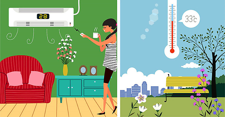 나무 구름 여자 꽃 액자 쿠션 벤치 일러스트 한명 사람 성인 건물 소파 꽃병 리모컨 온도계 체온계 편안함 상쾌 예방 온도 유지 냉방병 실내온도 적정온도 여자한명만 국내일러스트 AI파일 자연요소 식물 1 건축물 감정 의자 감각 질병 여자만 파일형식 벡터