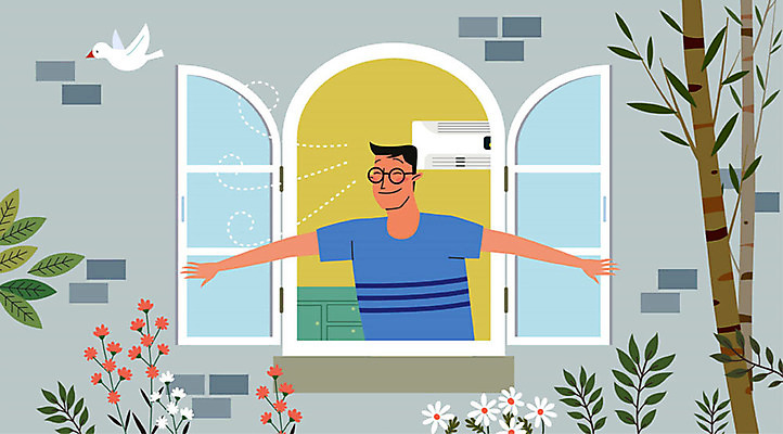 나무 남자 꽃 벽 일러스트 조류 나뭇잎 한명 사람 에어컨 즐거움 상쾌 예방 냉방병 환기 남자한명만 성인남자한명만 국내일러스트 AI파일 식물 동물 1 감정 잎 가전제품 질병 남자만 성인남자만 파일형식 벡터