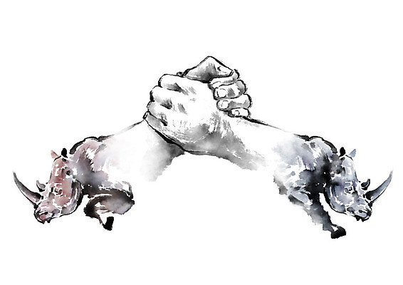 PSD 동물 손 상징 두마리 일러스트 캘리그라피 붓터치 흑백 신체부위 힘 경쟁 번짐 코뿔소 팔씨름 승부 국내일러스트 컨셉 2 포유류 놀이 촬영기법 사람 파일형식 효과