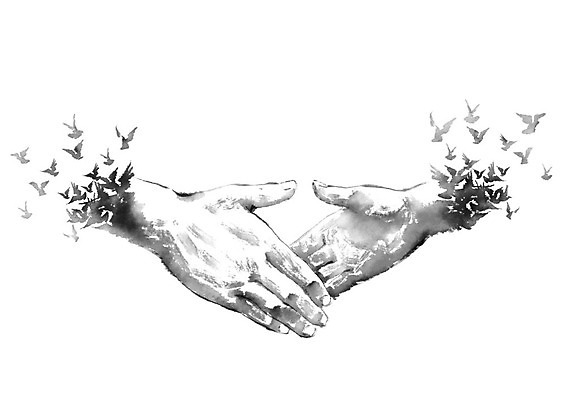 PSD 동물 손 상징 여러마리 일러스트 캘리그라피 조류 붓터치 악수 흑백 신체부위 평화 비둘기 번짐 화합 새떼 국내일러스트 다수 컨셉 촬영기법 사람 손짓 파일형식 효과