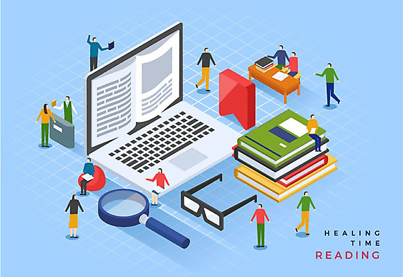 여자 남자 안경 일러스트 돋보기 사람 여러명 성인 책 파란색 노트북 독서 전자책 힐링 아이소메트릭 북마크 국내일러스트 AI파일 잡화 컬러 다수 전자제품 파일형식 벡터