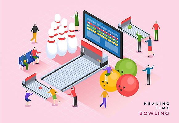 여자 남자 분홍색 일러스트 사람 경기 여러명 성인 취미 경기장 게임 볼링핀 볼링 힐링 볼링공 아이소메트릭 볼링장 승부 점수판 국내일러스트 AI파일 스포츠 컬러 다수 공 스포츠시설 놀이 구기 볼링용품 파일형식 벡터