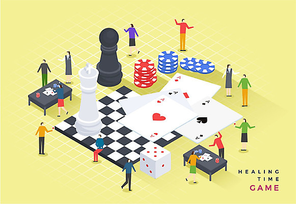 여자 남자 일러스트 사람 여러명 성인 취미 노란색 게임 트럼프 포커칩 체스말 체스 주사위 힐링 체스판 보드게임 아이소메트릭 국내일러스트 AI파일 컬러 다수 놀이 놀이용품 말_게임 포커 파일형식 벡터