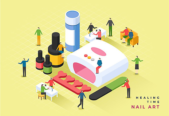 여자 남자 일러스트 사람 여러명 성인 취미 노란색 램프 네일아트 매니큐어 힐링 아이소메트릭 스펀지 네일버퍼 네일샵 네일용품 리무버 젤네일램프 젤네일 국내일러스트 AI파일 컬러 다수 조명 뷰티 상점 화장품 미용용품 파일형식 벡터