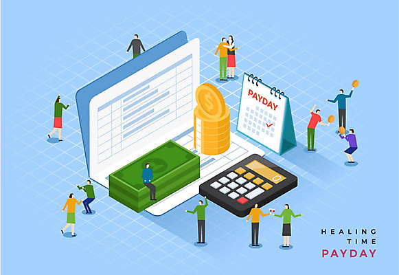 여자 남자 지폐 돈 일러스트 사람 여러명 성인 파란색 동전 계산기 달력 통장 힐링 아이소메트릭 월급 급여명세서 국내일러스트 AI파일 컬러 다수 문구용품 금융 장비 재산 명세서 파일형식 벡터