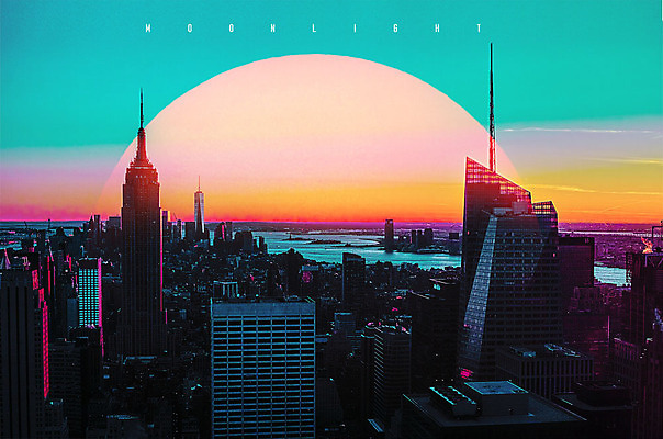 PSD 편집 편집이미지 야경 하늘 빌딩 사람없음 야외 컬러풀 고요 일몰 달 도시 화려 네온 네온아트 이미지편집 자연요소 컬러 컨셉 건물 노을 야간 파일형식 풍경_경치