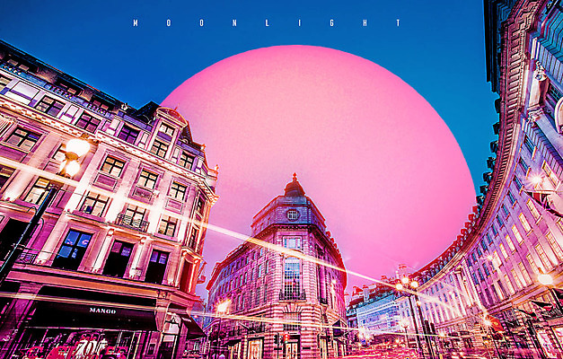 PSD 편집 편집이미지 건축물 고건축 야경 빌딩 사람없음 야외 컬러풀 달 도시 화려 신비 네온 궤적 네온아트 이미지편집 자연요소 건축 컬러 컨셉 건물 야간 파일형식 풍경_경치