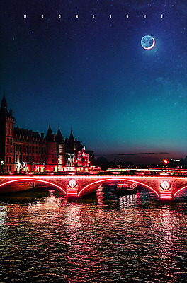 PSD 편집 편집이미지 건축물 야경 밤하늘 사람없음 야외 강 컬러풀 달 도시 화려 야간 네온 가교 네온아트 이미지편집 자연요소 건축 컬러 컨셉 하늘 파일형식 풍경_경치