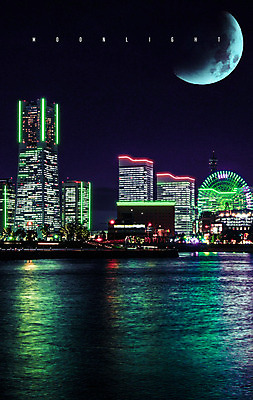 PSD 편집 편집이미지 야경 하늘 빌딩 사람없음 야외 강 컬러풀 달 도시 화려 네온 대관람차 네온아트 이미지편집 자연요소 컬러 컨셉 건물 놀이기구 야간 파일형식 풍경_경치