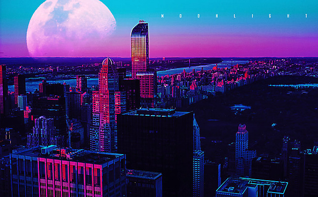 PSD 편집 편집이미지 야경 빌딩 사람없음 야외 컬러풀 일몰 달 도시 화려 네온 네온아트 이미지편집 자연요소 컬러 컨셉 건물 노을 야간 파일형식 풍경_경치