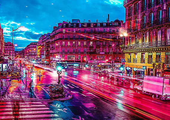 PSD 편집 편집이미지 건축물 도로 야경 가로등 자동차 하늘 사람없음 야외 컬러풀 도시 화려 네온 궤적 네온아트 이미지편집 공공시설 건축 길 육상교통 컬러 컨셉 교통시설 야간 파일형식 풍경_경치