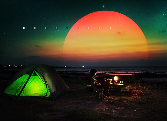 PSD 편집 편집이미지 남자 별 호수 야경 하늘 텐트 한명 야외 컬러풀 평화 고요 캠핑 달 화려 신비 네온 성인남자한명만 네온아트 이미지편집 자연요소 1 컬러 컨셉 레저 캠핑도구 사람 야간 남자한명만 성인남자만 파일형식 풍경_경치