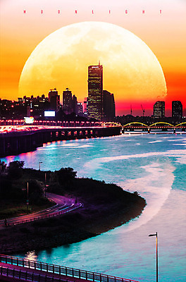 PSD 편집 편집이미지 도로 야경 빌딩 사람없음 야외 강 컬러풀 노을 달 화려 네온 네온아트 이미지편집 자연요소 길 컬러 컨셉 교통시설 건물 야간 파일형식 풍경_경치