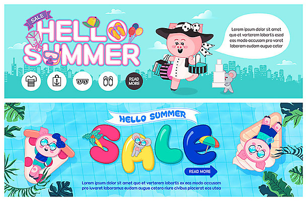 PSD 템플릿 캐릭터 배너 수영복 ZIP 웹템플릿 여러마리 수영장 이벤트 사람없음 여름 파란색 여름휴가 바캉스 쇼핑 세일 귀여움 수영 파라솔 돼지 돼지캐릭터 튜브 이벤트배너 웹배너 빅배너 이미지템플릿 옷 계절 컬러 동물캐릭터 다수 컨셉 포유류 휴가 수상스포츠 파일형식 여름_계절