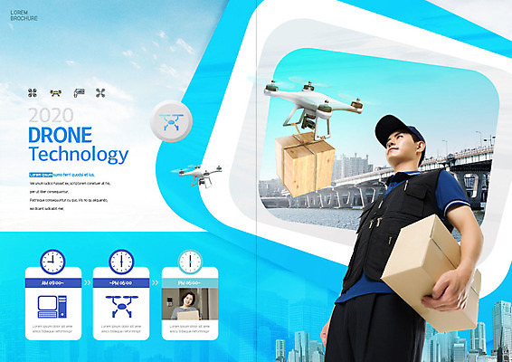 PSD 템플릿 표지디자인 북디자인 출판디자인 여자 남자 내지 리플렛 중년 50대 북커버 팜플렛 20대 성인 두명 파란색 한국인 배달원 택배 드론 4차산업 이미지템플릿 직업 산업 컬러 사람 동양인 청년 운송업 파일형식