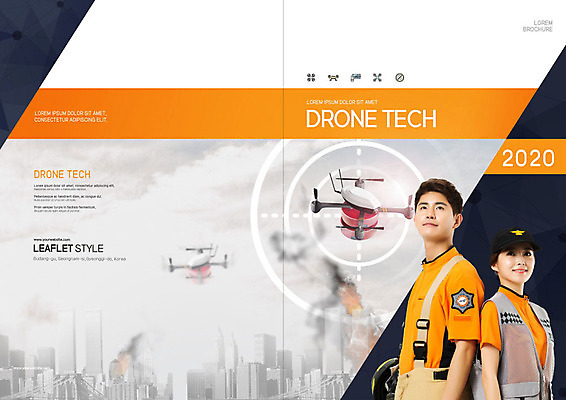 PSD 템플릿 표지디자인 북디자인 출판디자인 여자 표지 남자 리플렛 북커버 불 빌딩 팜플렛 20대 성인 두명 주황색 한국인 소방관 화재 드론 화재진압 성인만 4차산업 이미지템플릿 자연요소 산업 컬러 사람 동양인 청년 건물 구조원 소방 사건 진압 파일형식