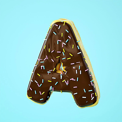 PSD 편집이미지 알파벳 영어 하늘색 백그라운드 텍스트 대문자 디저트 타이포그라피 사람없음 한개 3D소스 3D 도넛 디지털합성 오브젝트 A 편집소스 편집3D 문자 1 음식 파란색 파일형식