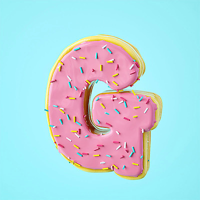 PSD 편집이미지 알파벳 영어 하늘색 백그라운드 텍스트 대문자 디저트 타이포그라피 사람없음 한개 3D소스 3D 도넛 G 디지털합성 오브젝트 편집소스 편집3D 문자 1 음식 파란색 파일형식