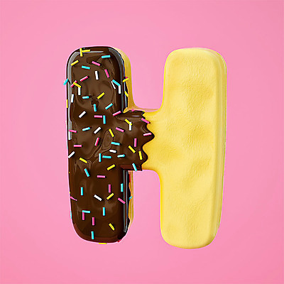 PSD 편집이미지 알파벳 영어 분홍색 백그라운드 텍스트 대문자 디저트 타이포그라피 사람없음 한개 3D소스 3D 도넛 디지털합성 오브젝트 H 편집소스 편집3D 문자 1 음식 컬러 파일형식