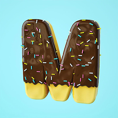 PSD 편집이미지 알파벳 영어 하늘색 백그라운드 텍스트 대문자 디저트 타이포그라피 사람없음 한개 3D소스 3D 도넛 디지털합성 오브젝트 M 편집소스 편집3D 문자 1 음식 파란색 파일형식