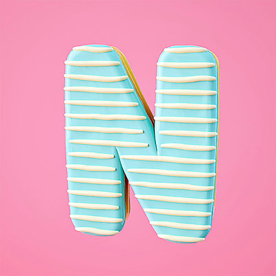 PSD 편집이미지 알파벳 영어 분홍색 백그라운드 텍스트 대문자 디저트 타이포그라피 사람없음 한개 3D소스 3D N 도넛 디지털합성 오브젝트 편집소스 편집3D 문자 1 음식 컬러 파일형식