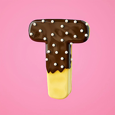 PSD 편집이미지 알파벳 영어 분홍색 백그라운드 텍스트 대문자 디저트 타이포그라피 사람없음 한개 3D소스 3D 도넛 디지털합성 오브젝트 T 편집소스 편집3D 문자 1 음식 컬러 파일형식