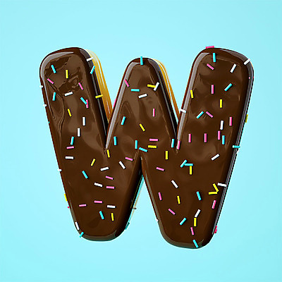 PSD 편집이미지 알파벳 영어 하늘색 백그라운드 텍스트 대문자 디저트 타이포그라피 사람없음 한개 3D소스 3D 도넛 디지털합성 오브젝트 W 편집소스 편집3D 문자 1 음식 파란색 파일형식