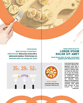 PSD 템플릿 표지디자인 북디자인 손 출판디자인 내지 한식 음식 리플렛 여행 포크 2단접지 북커버 팜플렛 신체부위 주황색 떡볶이 김밥 이미지템플릿 식기 컬러 사람 분식 파일형식