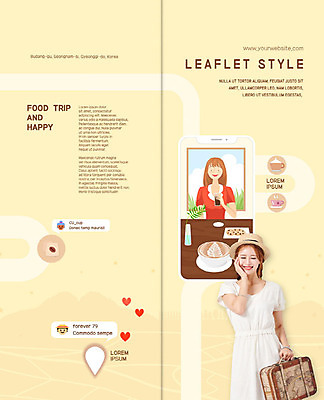 PSD 템플릿 표지디자인 북디자인 출판디자인 여자 표지 리플렛 여행 2단접지 북커버 팜플렛 20대 성인 두명 스마트폰 노란색 여행가방 한국인 하트 성인여자만 이미지템플릿 모양 컬러 가방 사람 동양인 청년 핸드폰 스마트기기 여자만 성인만 파일형식