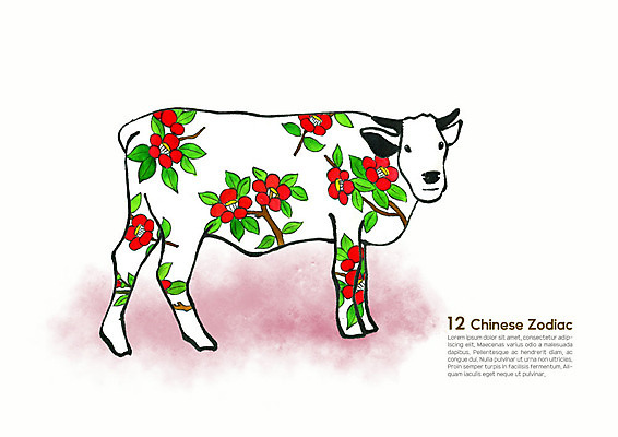 PSD 한마리 동물캐릭터 꽃무늬 일러스트 캘리그라피 수채화 새해 사람없음 컬러풀 십이지신 소띠 운세 소 십이지신캐릭터 번짐 국내일러스트 일러캐릭터 동물 캐릭터 1 꽃 컬러 무늬 포유류 파일형식 효과