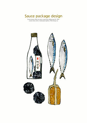 PSD 일러스트 수채화 어류 사람없음 용기 소스 간장 패키지 고등어 숯 메주 포장용기 국내일러스트 그릇 수중동물 양념 포장재료 파일형식