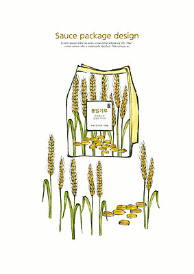 PSD 일러스트 수채화 사람없음 용기 소스 밀 밀가루 패키지 포대자루 포장용기 통밀 국내일러스트 그릇 곡류 양념 가루 자루 포장재료 파일형식