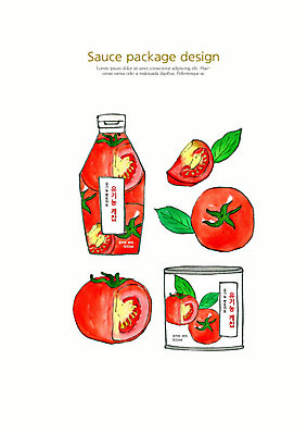PSD 토마토 일러스트 수채화 사람없음 용기 소스 케첩 유기농 패키지 포장용기 국내일러스트 그릇 웰빙 채소 양념 소스_음식 포장재료 파일형식