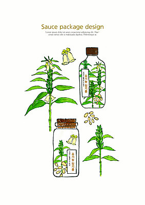 PSD 꽃 일러스트 수채화 사람없음 용기 소스 유기농 패키지 참기름 참깨 포장용기 국내일러스트 식물 그릇 웰빙 양념 기름_음식 깨 포장재료 파일형식