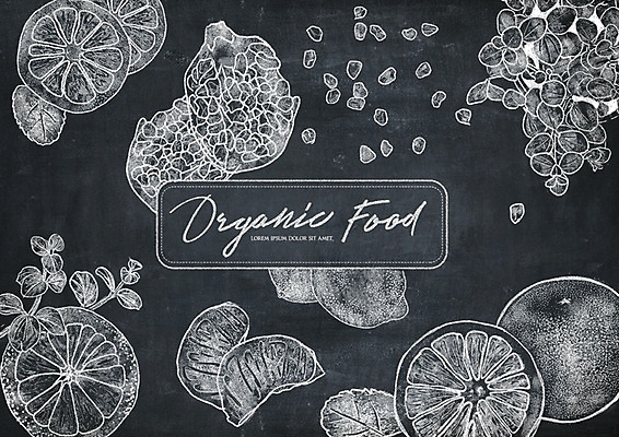 PSD 영어 오렌지 과일 일러스트 타이포그라피 사람없음 칠판 자몽 초크 유기농 석류 초크일러스트 초크아트 드로잉 국내일러스트 문자 웰빙 미술 그림 파일형식