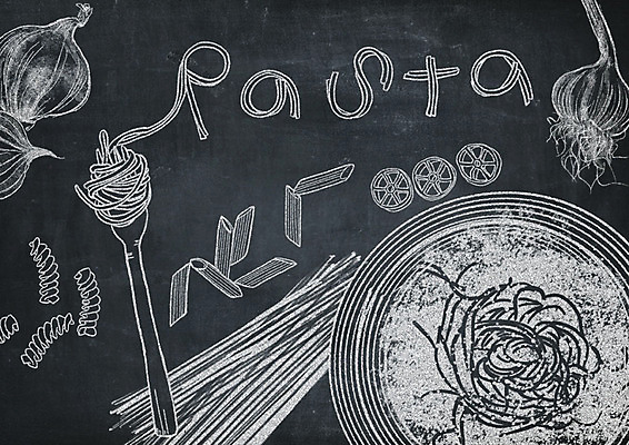 PSD 영어 포크 일러스트 양파 파스타 마늘 스파게티 타이포그라피 사람없음 칠판 초크 초크일러스트 초크아트 드로잉 마카로니 파스타면 국내일러스트 문자 식기 채소 서양음식 미술 면류 그림 파일형식