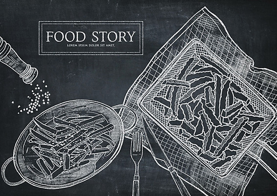 PSD 영어 포크 일러스트 타이포그라피 사람없음 칠판 감자튀김 나이프 안주 초크 초크일러스트 초크아트 후추 드로잉 후추통 튀김망 국내일러스트 문자 식기 감자 미술 조리도구 튀김 칼 향신료 그림 양념통 파일형식