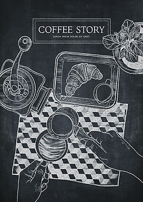 PSD 손 영어 화분 커피 일러스트 타이포그라피 사람없음 신체부위 칠판 카페 크루아상 초크 바리스타 초크일러스트 초크아트 드로잉 핸드밀 국내일러스트 직업 문자 음료 빵 미술 사람 상점 그림 커피용품 파일형식