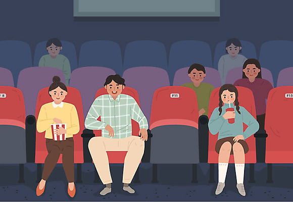 여자 남자 일러스트 사람 여러명 성인 취미 군중 남색 영화관 영화 즐거움 콜라 팝콘 객석 영화감상 워라밸 국내일러스트 AI파일 감정 컬러 다수 문화예술 감상 극장 탄산음료 신조어 파일형식 벡터