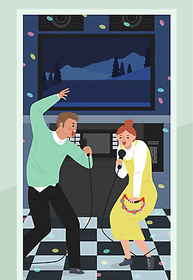 커플 여자 남자 음악 일러스트 노래 조명 사람 성인 취미 두명 남색 즐거움 탬버린 노래방 스트레스해소 워라밸 코인노래방 무인매장 국내일러스트 AI파일 감정 컬러 관계 문화예술 타악기 상점 신조어 파일형식 벡터