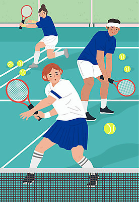 여자 남자 포즈 일러스트 사람 성인 취미 세명 파란색 운동 테니스 테니스라켓 테니스장 테니스공 즐거움 테니스복 워라밸 국내일러스트 AI파일 감정 컬러 공 스포츠시설 건강 운동복 구기 라켓 테니스용품 신조어 파일형식 벡터