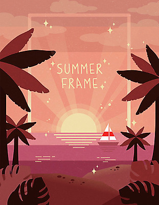 바다 백그라운드 일러스트 휴가 사각프레임 프레임 해변 사람없음 여름 여름휴가 바캉스 컬러풀 야자수 태양 노을 야자수잎 몬스테라 프레임일러스트 선박 트로피컬아트 국내일러스트 AI파일 자연요소 나무 식물 계절 컬러 수상교통 잎 사각형 그림 파일형식 벡터 여름_계절